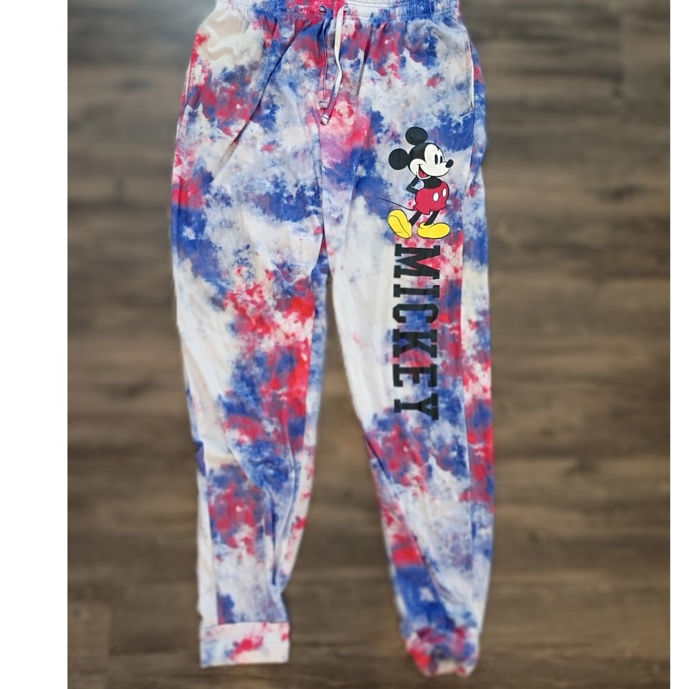 Disney Mickey Mouse Tie Dye Joggers Red White Blue Mens Medium Lounge Pants
